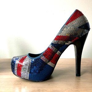 Iron Fist Union Jack Sequinned Heels Size 5